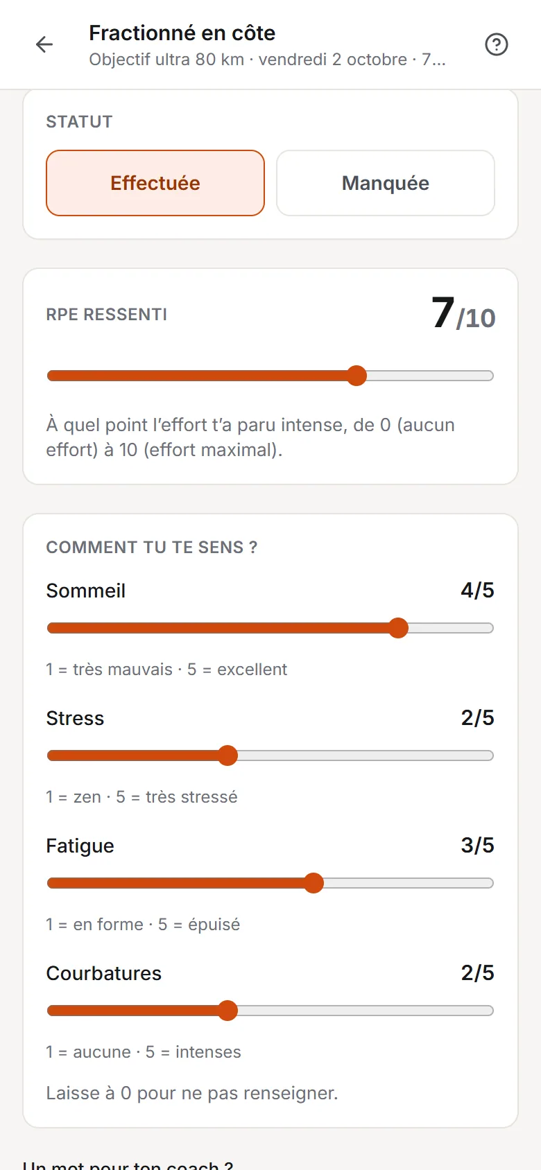 Questionnaire de fin de séance